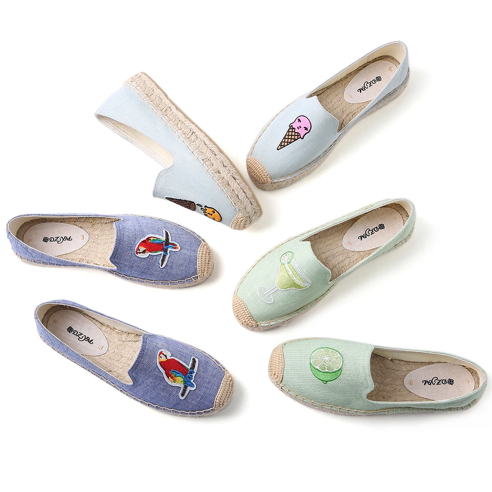 

light blue color, women spring platform slippers, emboridery ice cream pattern