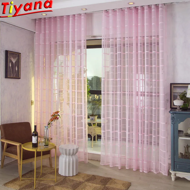 Тюль в розовую/желтую/синюю клетку занавеска для гостиной спальни Современная