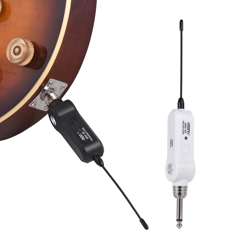 

AROMA ARU-03 UHF Wireless Audio Transmission System Transmitter Guitar Receiver Set Electric Guitar Transmitter Built-in Battery