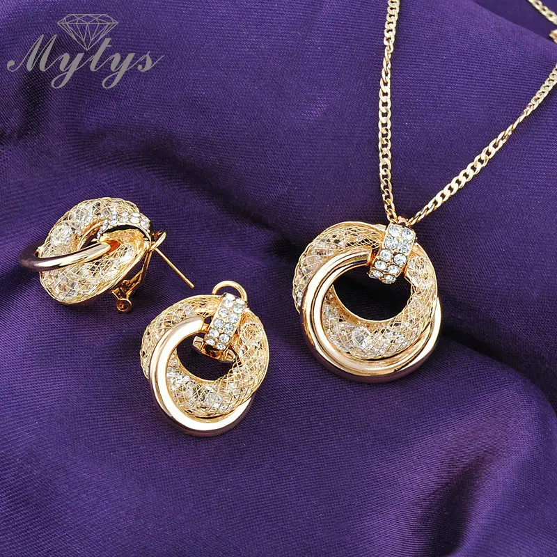 Mytys набор украшений ожерелье и серьги с кулоном из фианита проволочная сетка