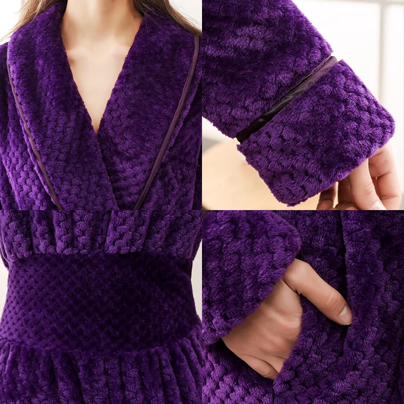 XXXL Winter Flannel Robes Men Long Dressing Gown Women's Sleep Loung Solid Thick Waffle Coral Fleece Bath Robe Couples Sleepwear