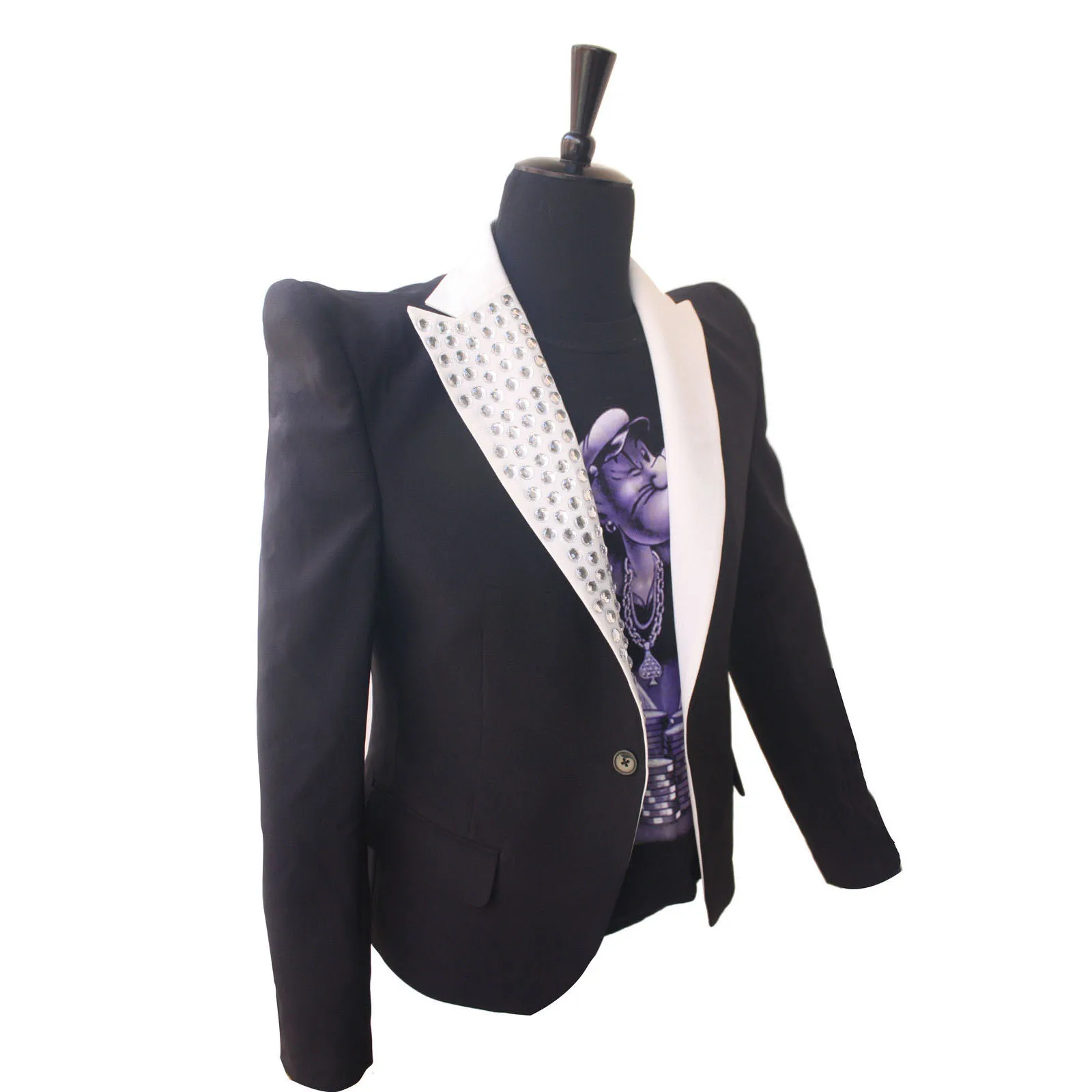 Редкая мода MJ Майкл Джексон Shrug Hunch Черные Узкие Короткие Кристалл это он костюм Блейзер Куртка