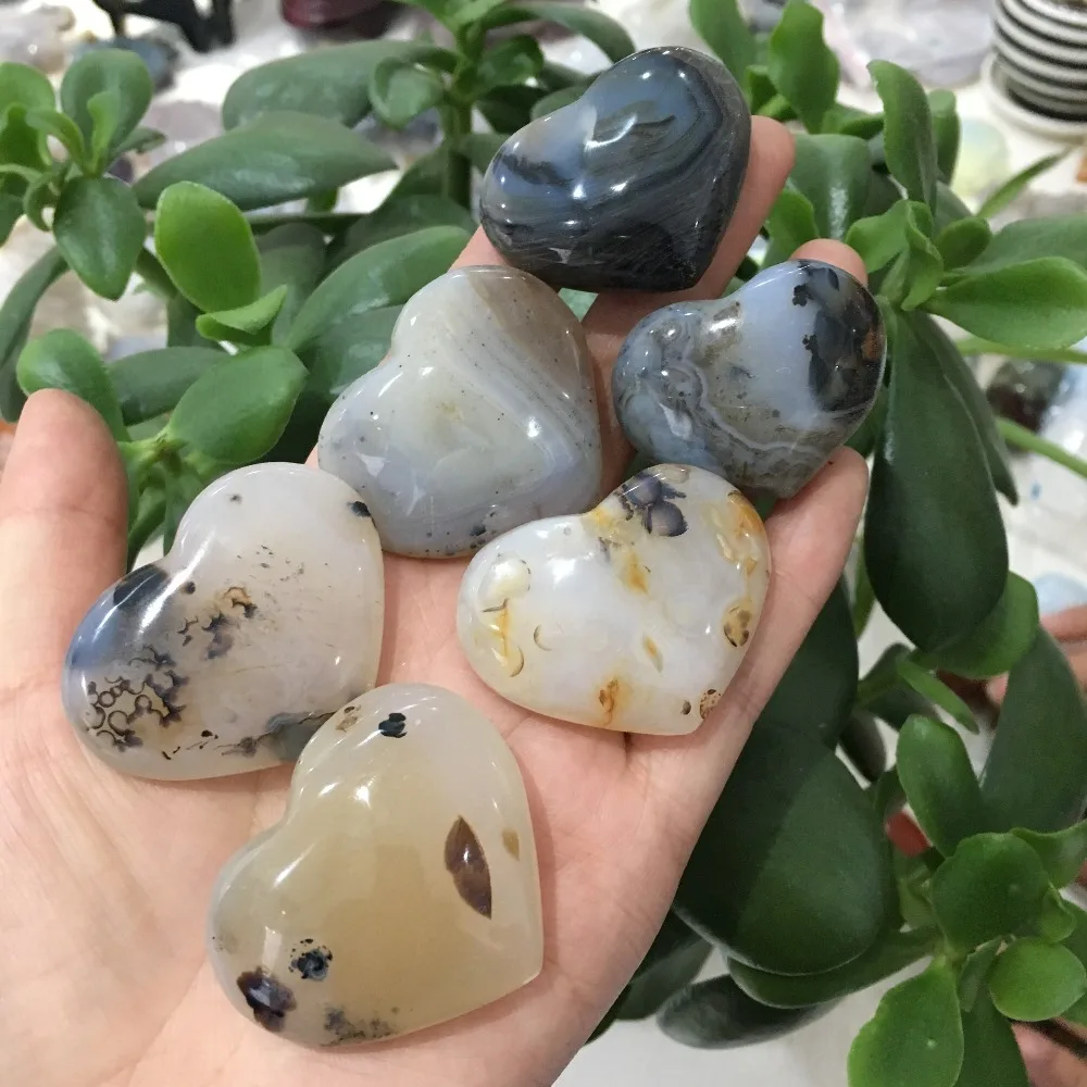 6 шт. натуральные водные растения Agate Crystal Love Heart полированный исцеление украшение