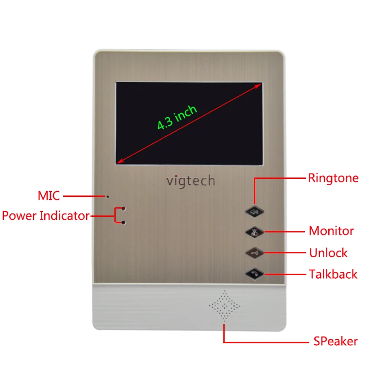 Vigtech4.3 ''видеодомофон для видеодомофона Громкая Связь Система домофона белый