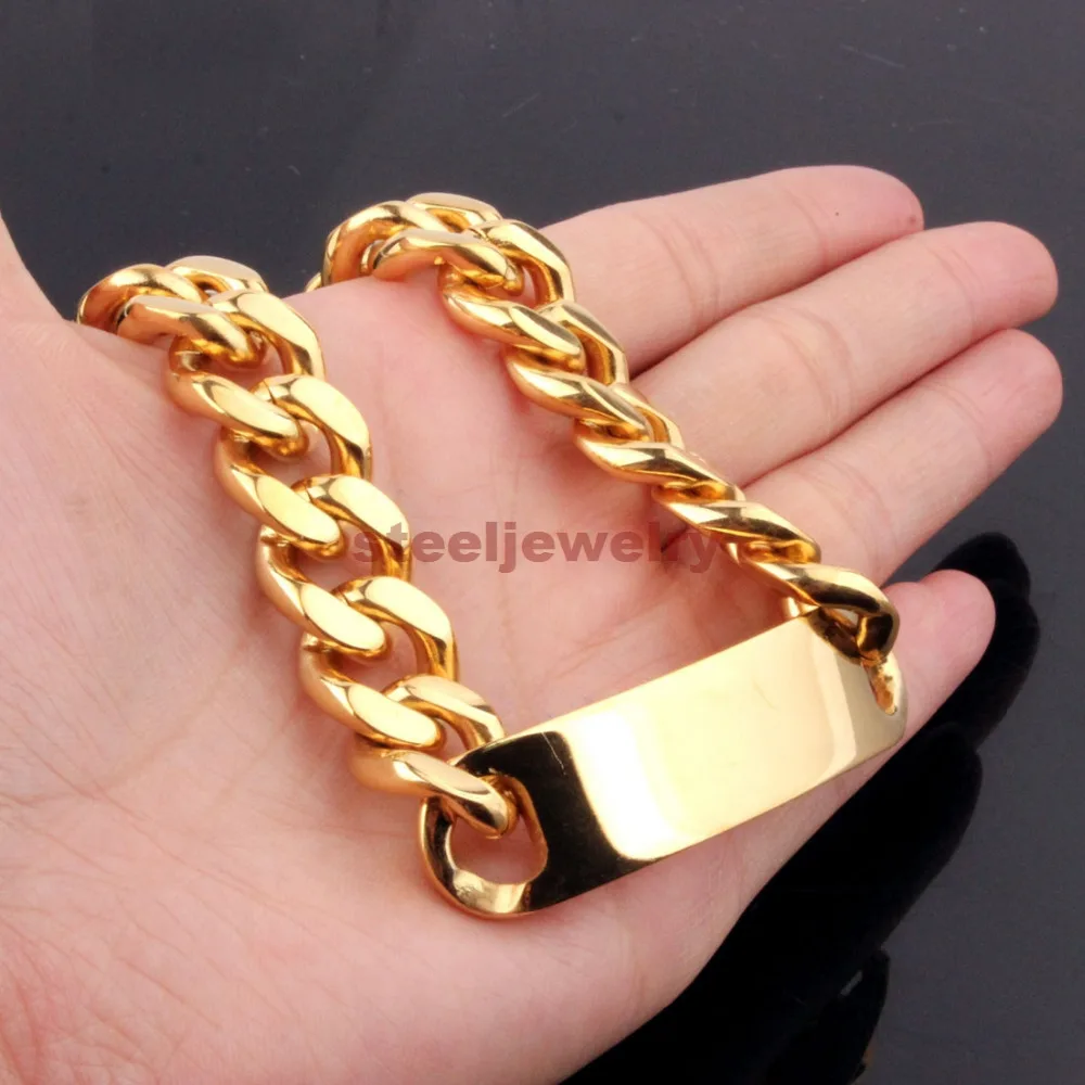 Мужской браслет из нержавеющей стали под серебро и золото 15 мм 9 дюймов|stainless steel