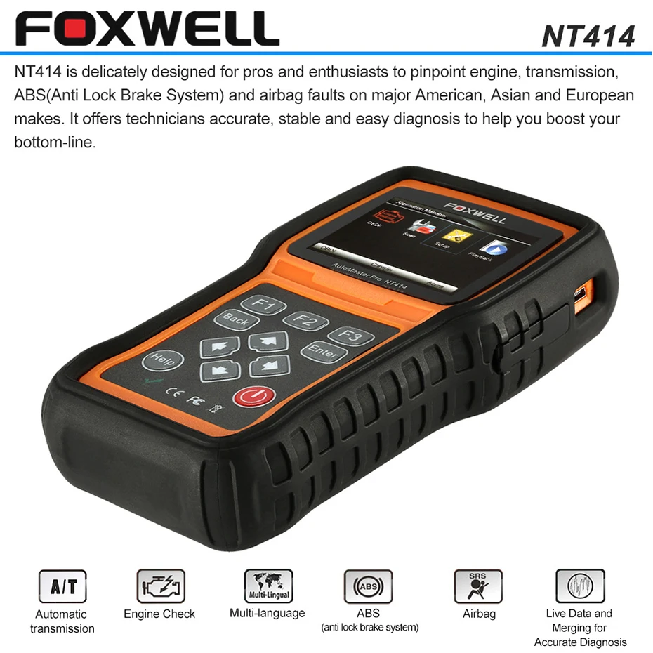 FOXWELL NT414 OBD2 диагностический сканер двигателя ABS SRS EPB масла сброса передачи