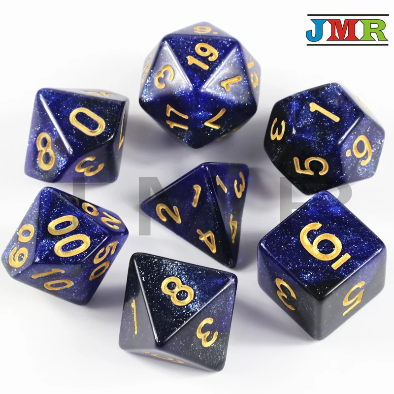 Сияющие кости, 6 цветов, креативная Вселенная, Галактика, кости, набор из D4-D20, с загадочным королевским блеском, пудра, кости для DND RPG - Цвет: Navy