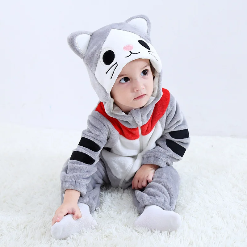 baby Romper girls pajamas clothe infant 2018 winter Autumn boys Cartoon dog Flannel Warm onesie Hooded Sleepwear | Детская одежда и