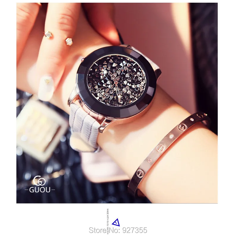 New Fashion Big Dial Women Watches Luxury Lady Gift Rhinestone Watch Gray Genuine Leather Wristwatches Waterproof Clocks | Наручные часы
