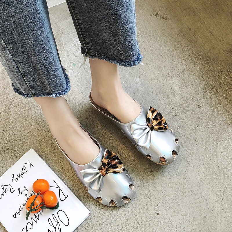 SAILING LU Silver Flat Slippers Women Mules Fashion Summer Shoes Woman Bow-knot Slides Slip On Ladies Casual Footwear XWT1863 | Обувь