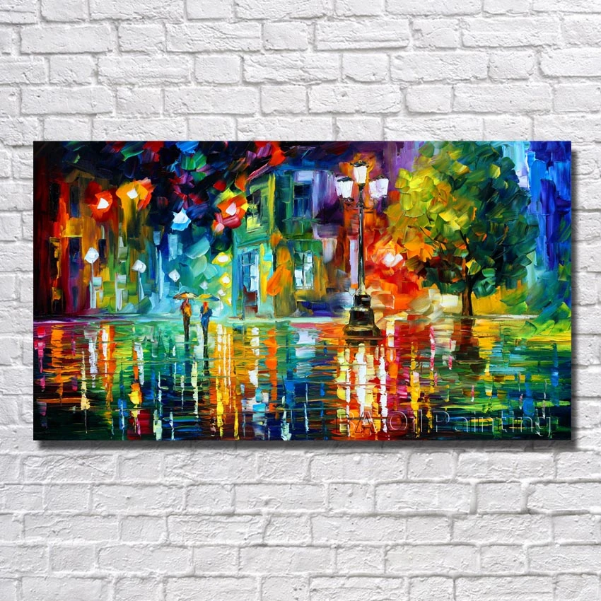 

Hand-painted Wall Decor Oil Painting on Canvas Abstract Painting Modern Night Light Scenery for Living Room Decor no Framed