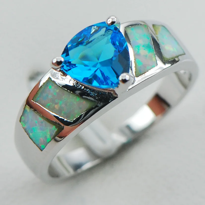 

Blue Crystal Zircon White Opal 925 Sterling Silver Ring Size 6 7 8 9 10 R1291