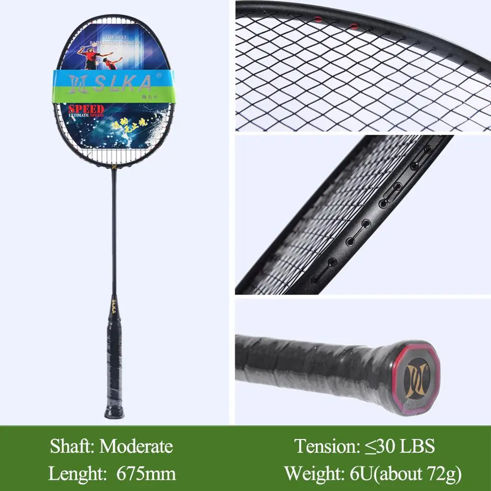 Spuer Light 6U 72g Strung Badminton Racket Professional Carbon Racquet 22-30 LBS free Grips and Wristband |