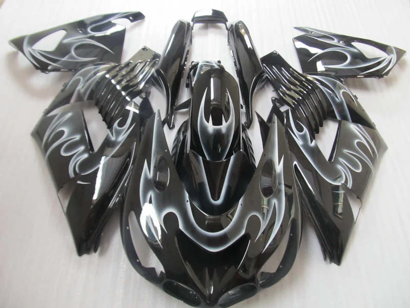 

Комплект обтекателей для литья под давлением для Kawasaki ZX14R 06 07 08 09 2006-2009 Обтекатели с белым пламенем черного (100% ABS) ZX14R OP02