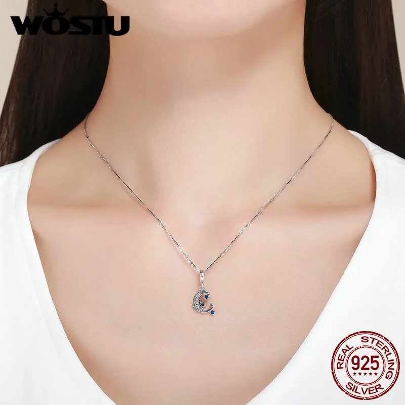 WOSTU 100% Стерлинговое Серебро 925 пробы звездное небо луна и звезды болтается шарм