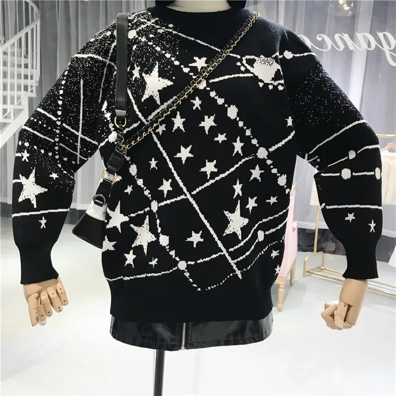 Women Vintage Loose Star Pattern Pullover Sweater Ladies Retro Long Sleeved All-match Knitwear Shirt Fall/winter | Женская одежда