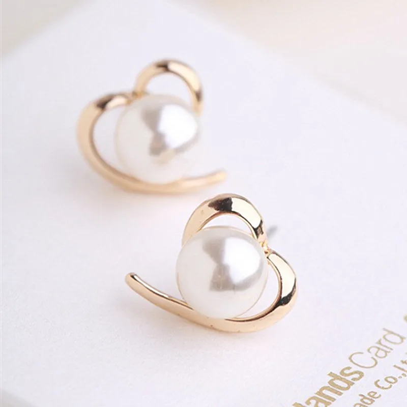 Оптовая цена! Корейская мода имитация жемчуга в форме сердца серьги гвоздики для