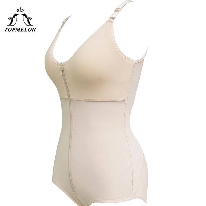 TOPMELON S-6XL женское нижнее белье, Корректирующее белье размера плюс на молнии спереди, триммеры для живота, Корректирующее белье черного и бежевого цвета