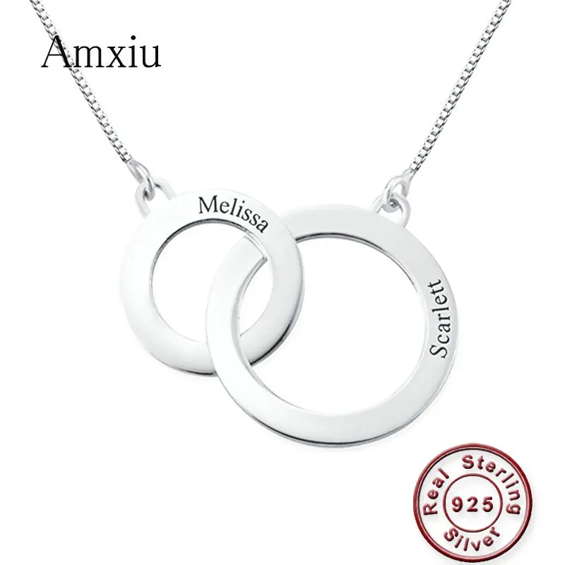 Amxiu индивидуальные два имени ожерелье из стерлингового серебра 925 пробы персонализированные круги ожерелье ювелирные изделия для женщин вл... от AliExpress WW