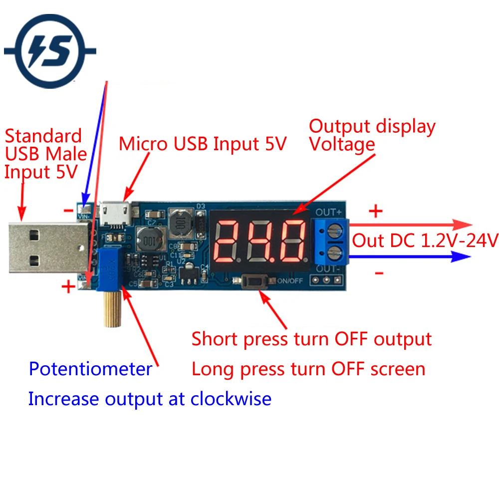 100 шт./лот повышающий/понижающий блок питания с USB от 5 В до 3 В/12 Регулируемый
