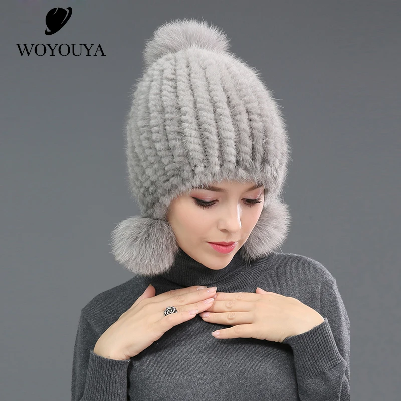 WOYOUYA модная новая норковая шапка зимняя вязаная меховая теплые зимние шапки для