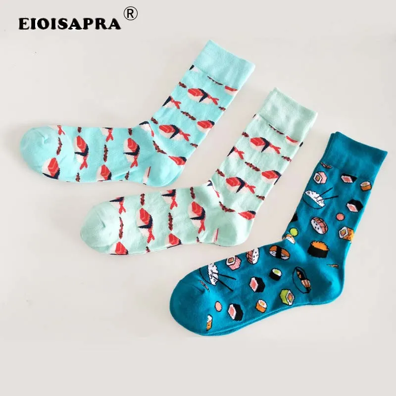 

[EIOISAPRA]Personality Hip Hop Fashion Funny Socks Men Couples 3 Color Combed Cotton Trend Happy Socks Sushi Salmon Pattern Sox