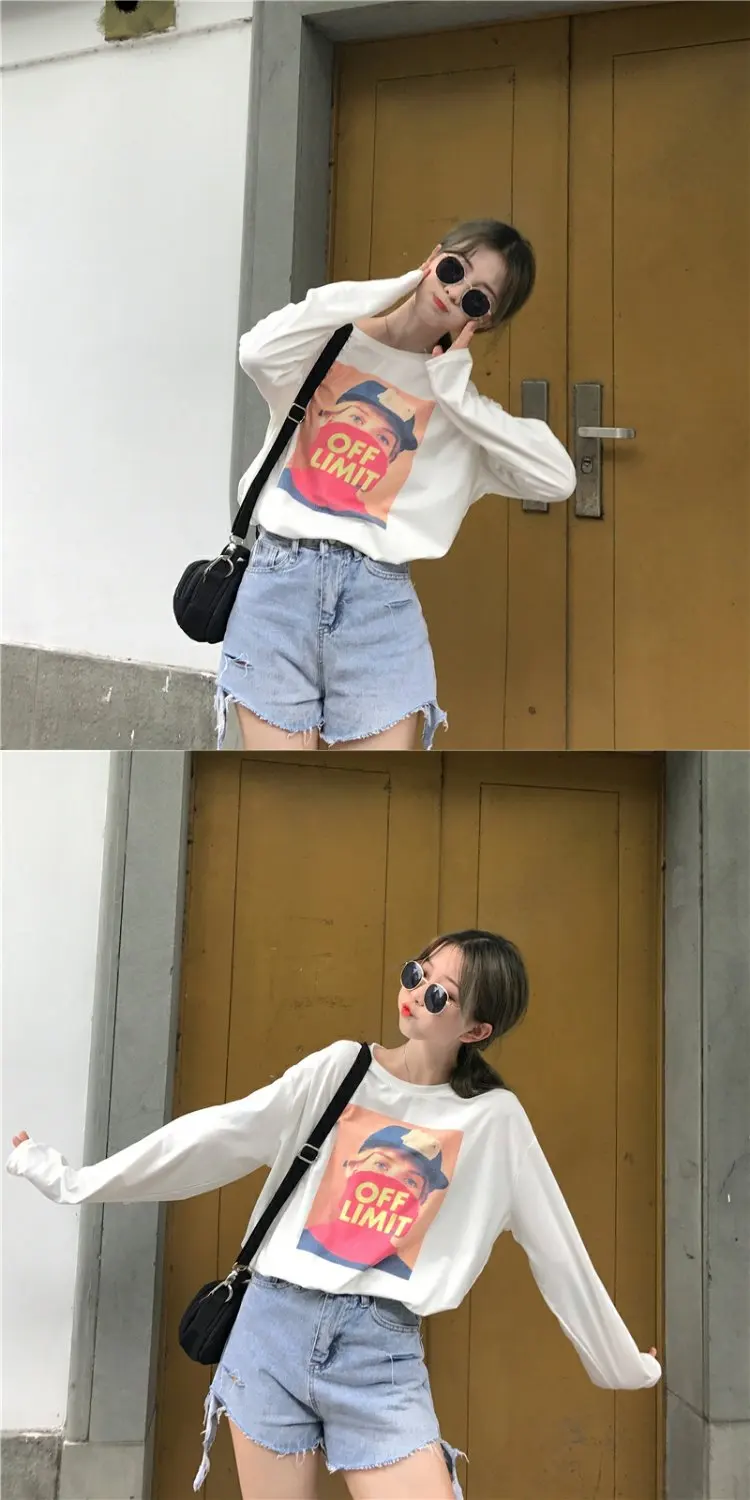 YouGeMan Harajuku модная футболка женская с длинным рукавом Топы Осень корейский Ulzzang уличная белая футболка Женская Повседневная футболка