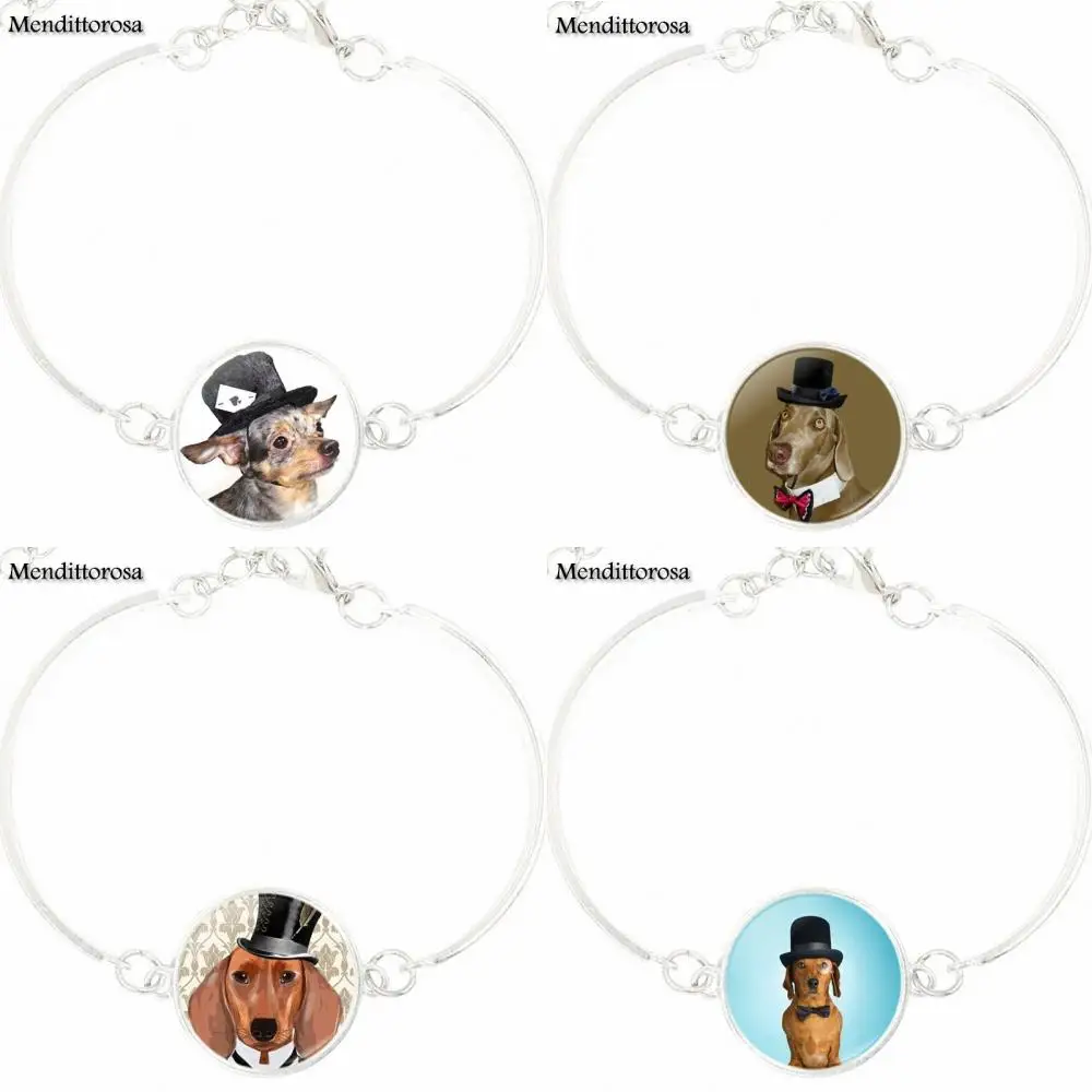 EJ Glaze Bracelet Bangle Glass Cabochon Jewelry Silver Color Long For Women Choker Dog In Top Hat | Украшения и аксессуары