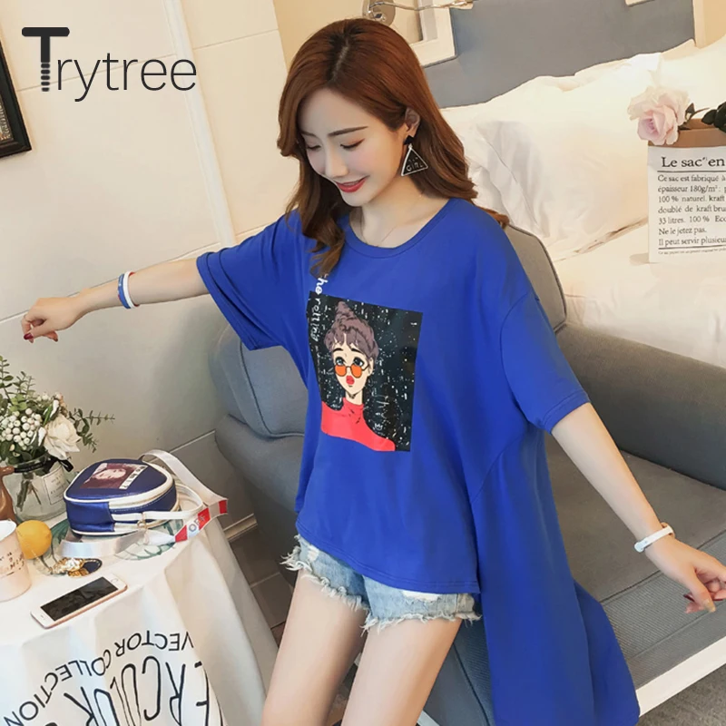 Trytree летняя повседневная женская футболка с принтом персонажа и о-образным