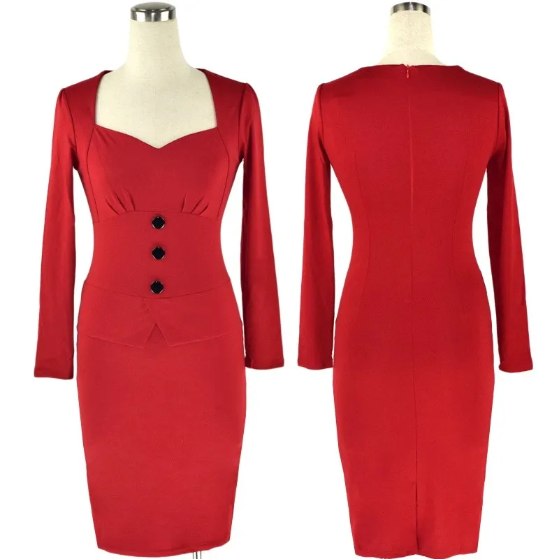 Новые 2015 Женщины Работают Носить vestidos де fiesta Кнопка Элегантный Bodycon Карандаш