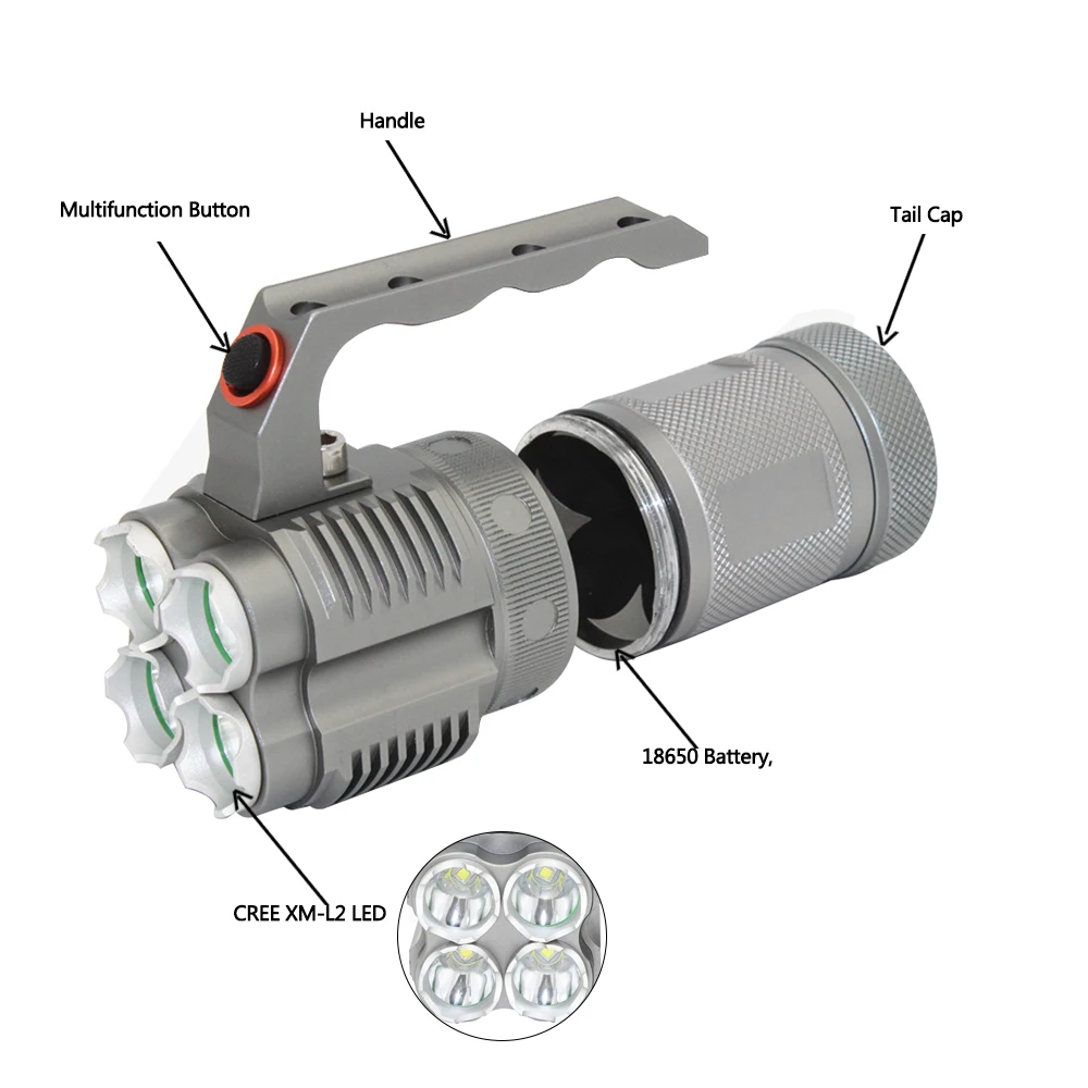 Online Linterna Táctica Para Exteriores, Luz LED Potente De 40W, 4x XM-L2, 4500LM, Para Acampada Nocturna + Batería 4x18650 + Cargador