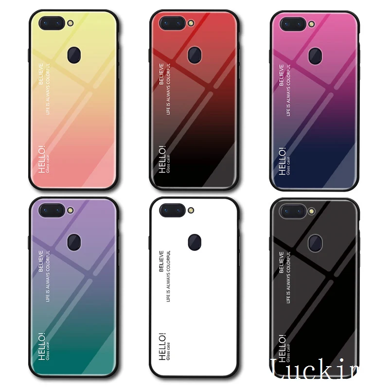 For OPPO R17pro R9splus R11splus R15 PRO Find x Realme1 Realme2 Realme3PRO A1 K1 A5 F5 F3 Soft TPU Luxury Gradient Glass case |
