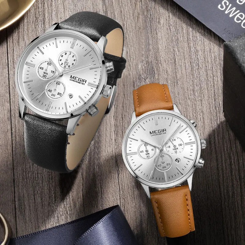 Relogio Masculino MEGIR мужские часы лучший бренд класса люкс кожа любителей кварцевые