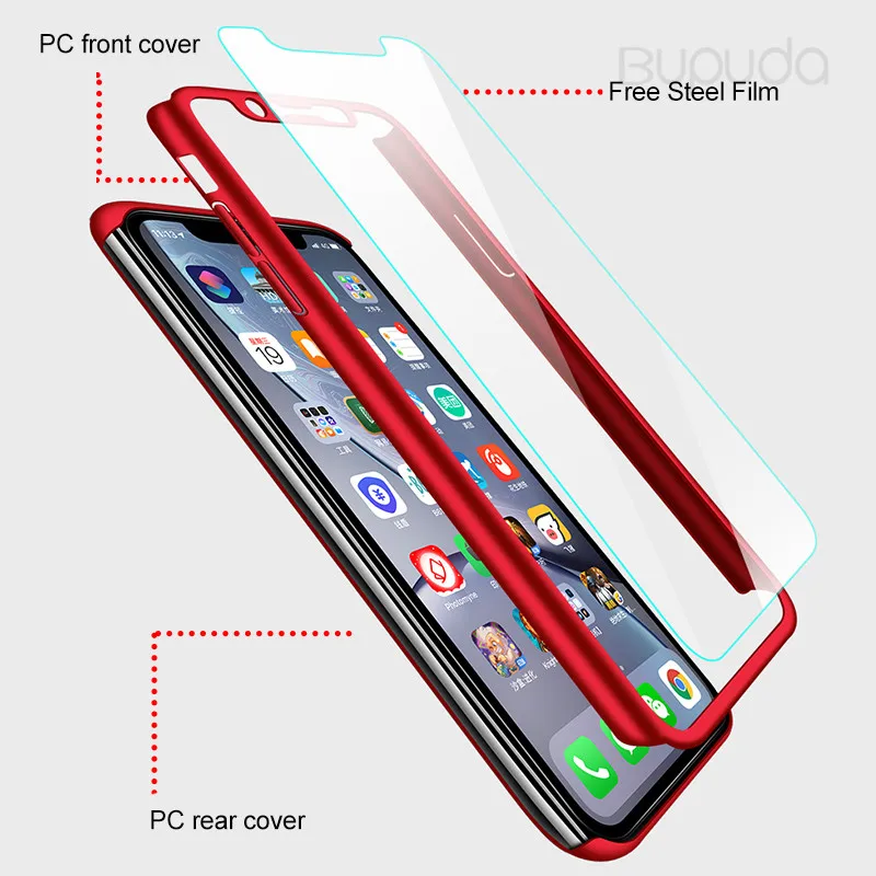360 Полный Чехол для iPhone X XS XR XS MAX защитный чехол для iPhone5 5S SE 6 6s 7 8 Plus чехол для телефона со стеклом