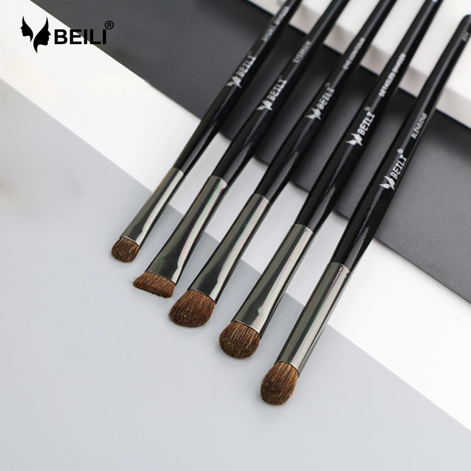 

Набор кистей BEILI Профессиональный для макияжа глаз, 5 шт., Смоки, тени для век, растушевка, короткий контур, кисть с черной ручкой для макияжа