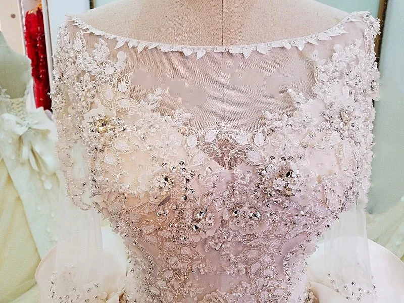 LS58979 robe de mariee manche longue корсет сзади украшенный бисером кристалл роскошное бальное