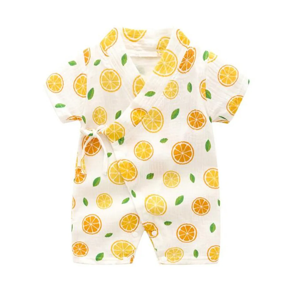 

New style baby rompers Short sleeve Newborn Infant Baby Boy Girl clothes Cute Kimono crepe Cloth Printed Jumpsuit Climbing Cloth