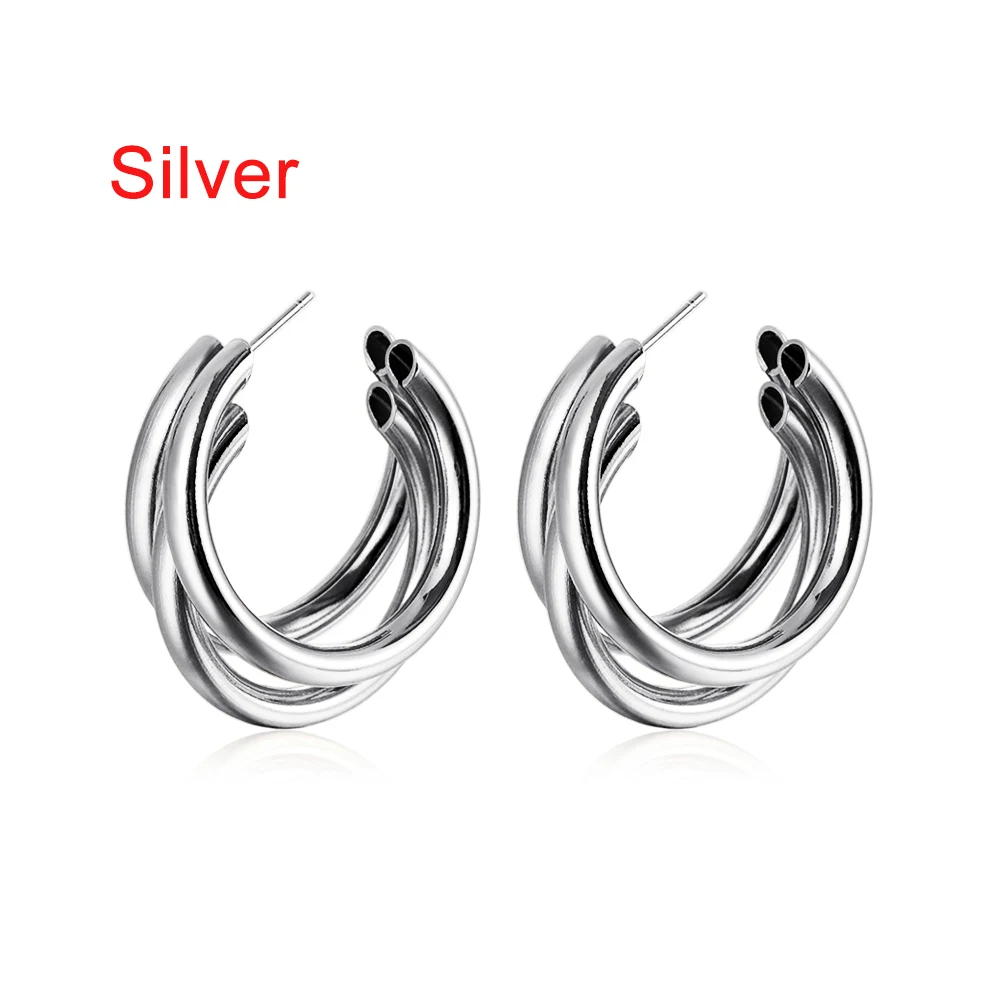 silver Золотые Серебряные Обручи Серьги минималистичные толстые круглые кольца серьги для женщин из цинкового сплава трендовые хип-хоп рок - Окраска металла: silver