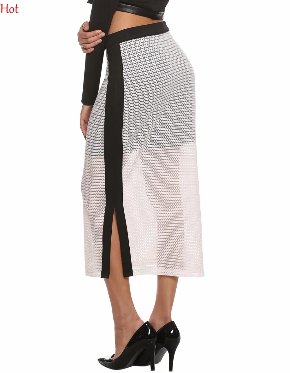 Креативная Женская юбка с молнией контрастного цвета разрезом плюс размер