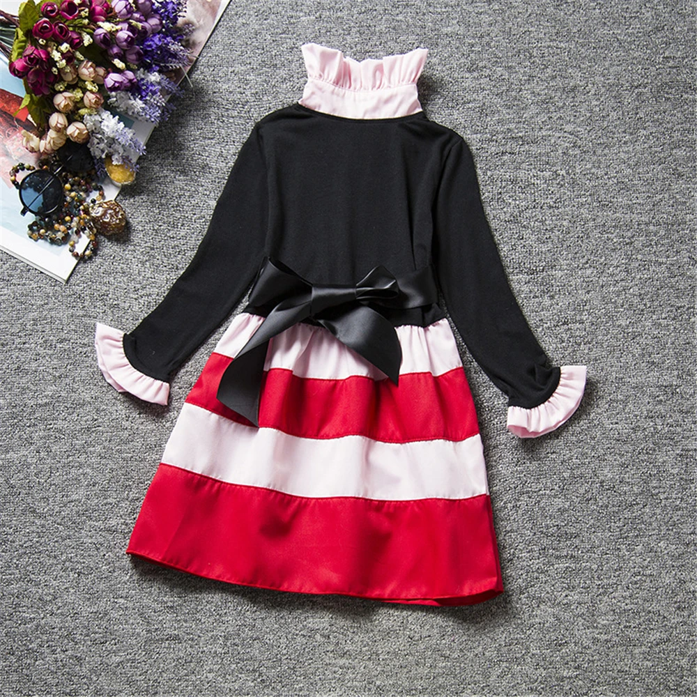 Осень 2018 платье для маленьких девочек детское зимнее в полоску с длинным рукавом