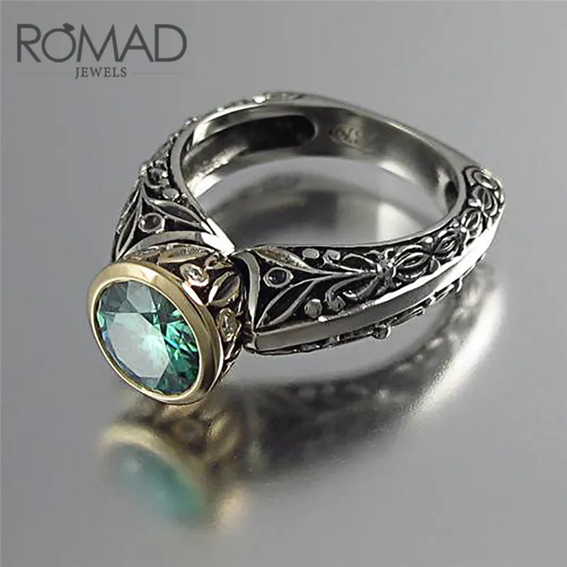 ROMAD 2019 винтажные кольца для женщин и мужчин зеленый циркон CZ камень кольцо