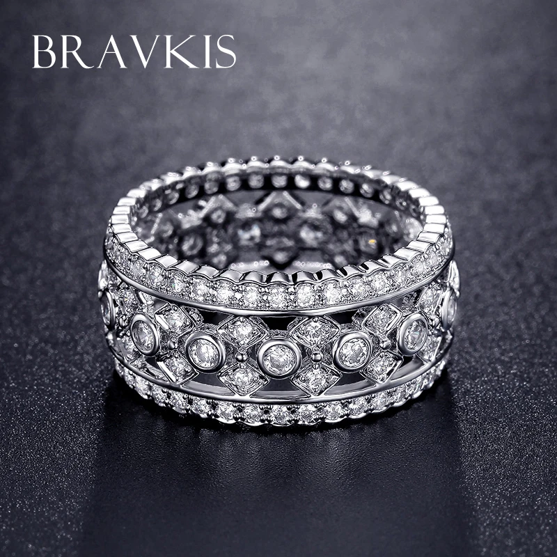 Женское Винтажное кольцо BRAVEKISS серебряное с широким вырезом обручальное из