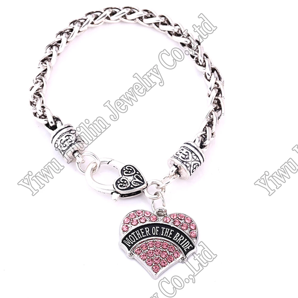 Браслет с подвеской в виде сердца кристаллами и цепочкой 20 см для матери