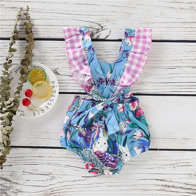 Милый комбинезон для маленьких девочек с кроликом и цветочным принтом принцессы