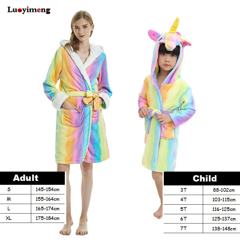 Банные халаты Kigurumi для мамы и дочки вечерние фланелевые с капюшоном рисунком