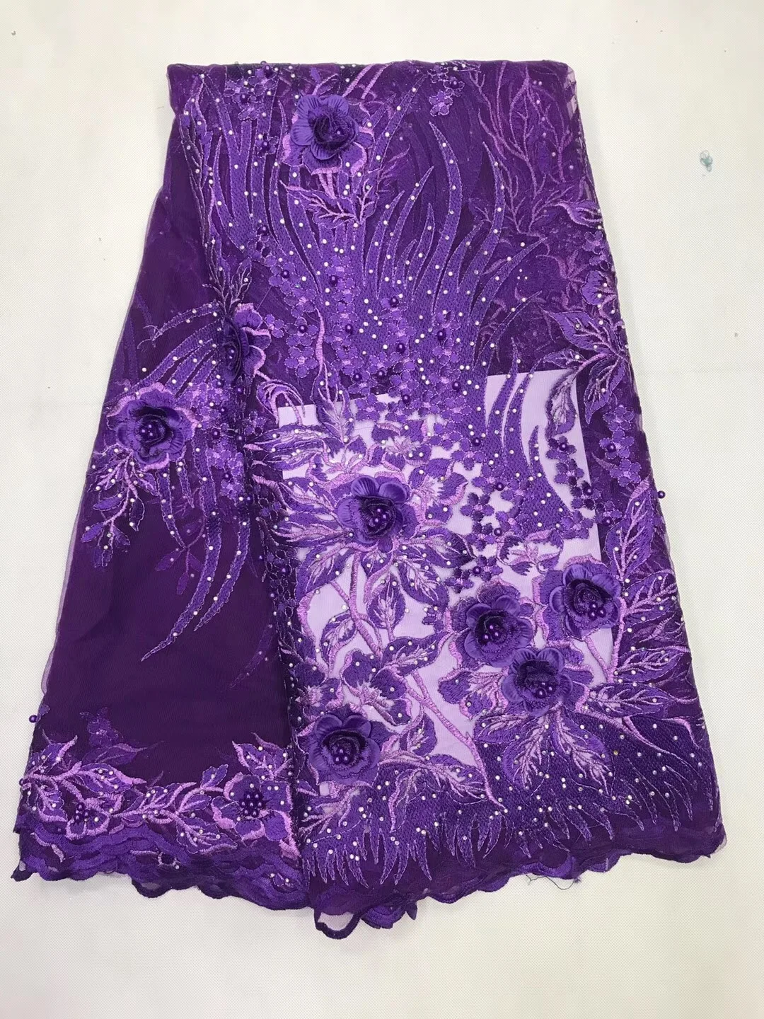 

Высококачественные нигерийские кружевные ткани 2019 с 3D аппликацией, вышитые бисером