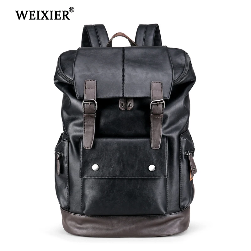 Men Backpack Waterproof Backpack Fashion PU Leather Casual Travel School Bags PU leather Book Bags  New Preppy Style