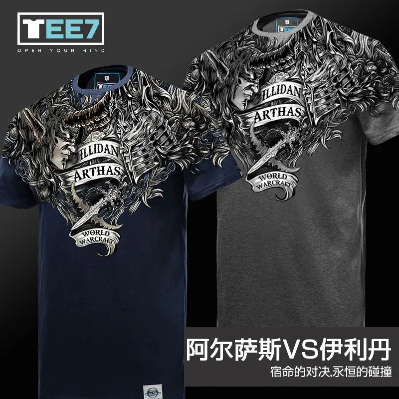 Фото TEE7 Game WOW 100% хлопковые футболки Arthas VS illidan летний костюм футболка с короткими TEE7 Game WOW 100% хлопковые футболки Arthas VS illidan летний костюм футболка с короткими