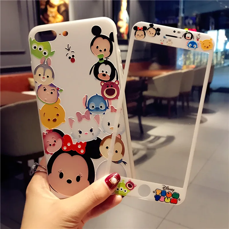 Для iPhone 7 Plus чехол с Минни + пленка из закаленного стекла ТПУ рисунком Микки для Apple