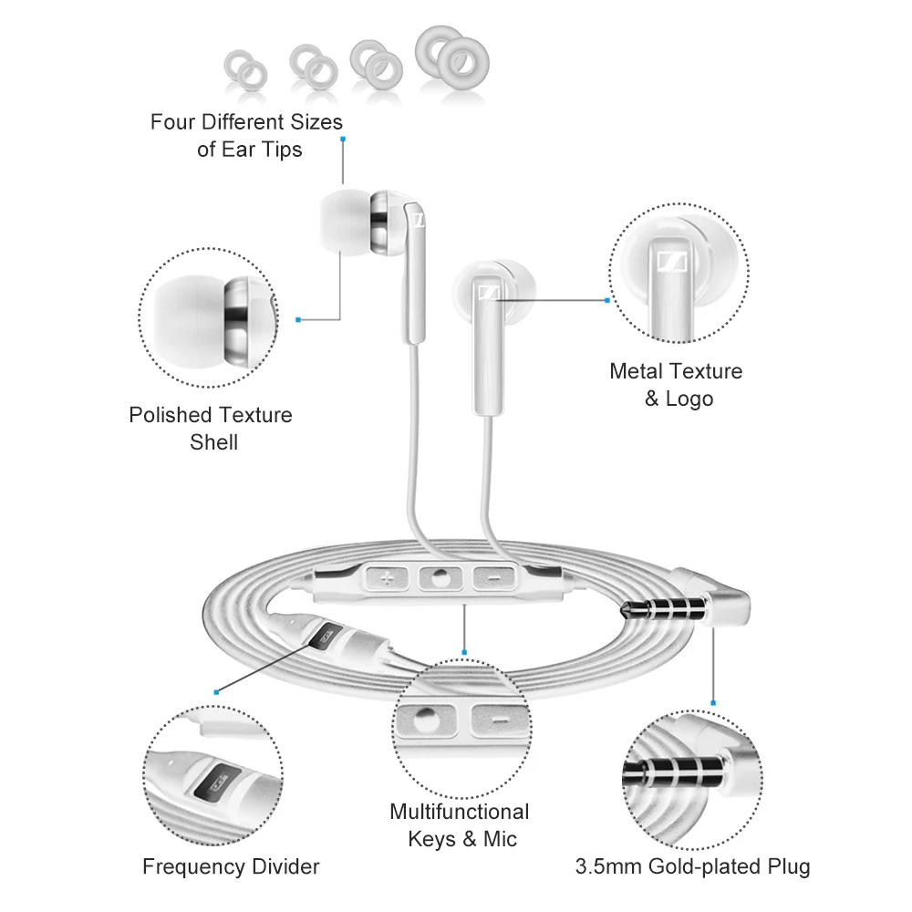 Проводные наушники Sennheiser CX 2,00G 3,5 мм с микрофоном, стереонаушники для управления звуковой линией, динамическая гарнитура для устройств с ОС Android